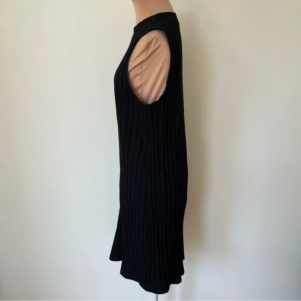 Eileen Fisher System Black Wide Rib Stretch Mock Neck Sleeveless Dress NWT Sz M